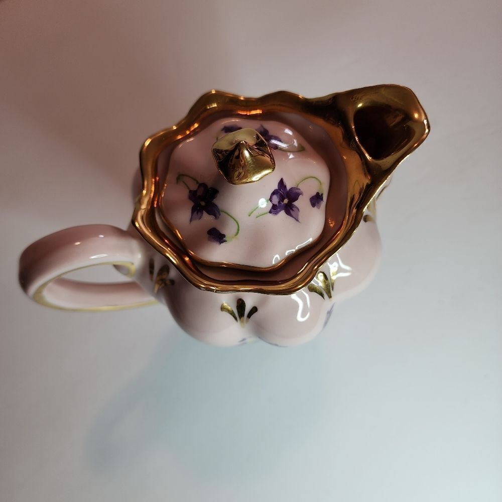 Leneige Vintage Pink and Gold Porcelean Tea Set With Purple Violets - Picture 3 of 16